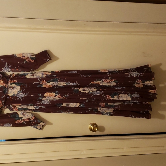 Vici exclusive x fate grape floral mock neck,  pleated dress Small - Picture 2 of 11